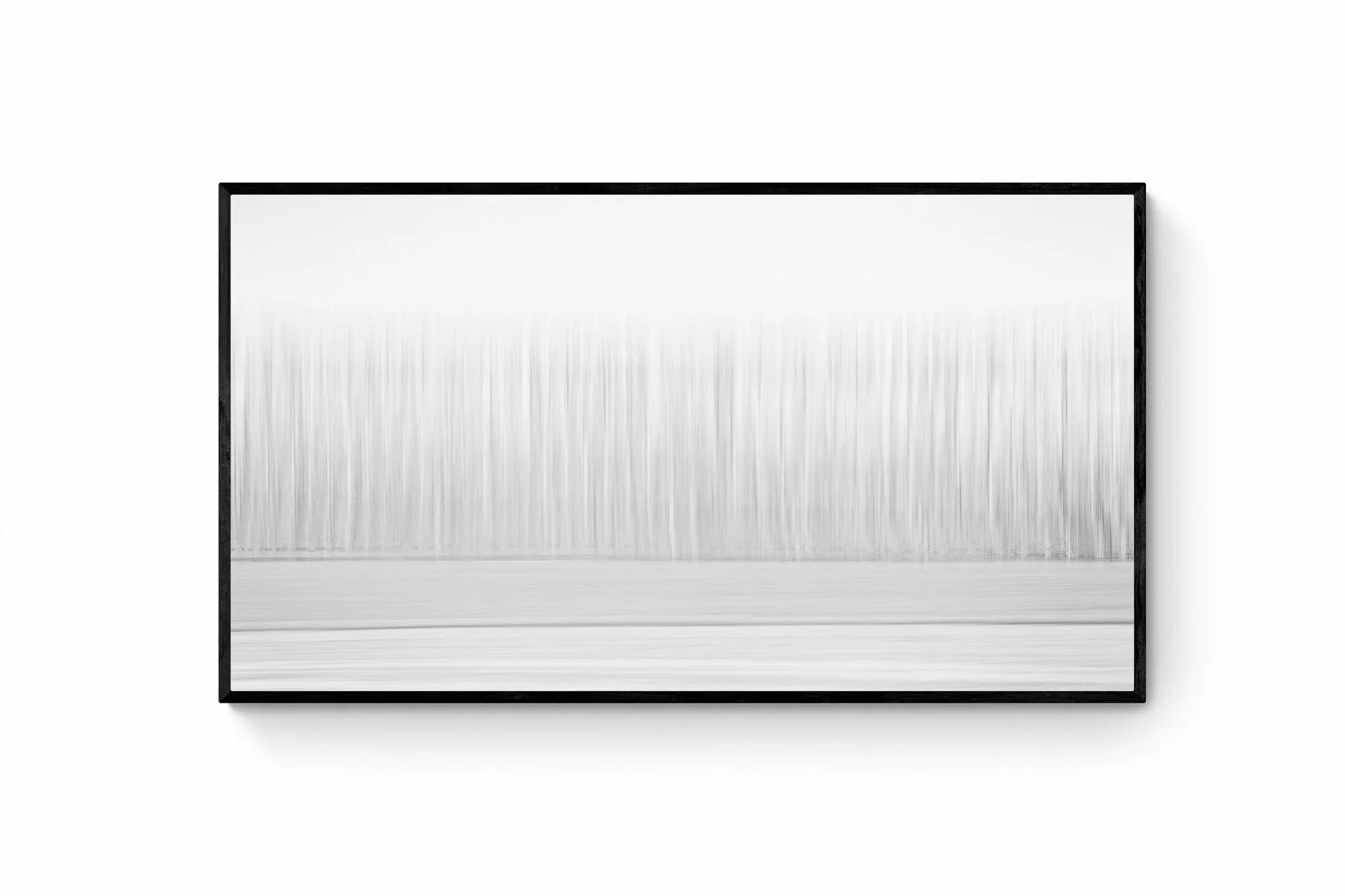 Abstract minimalist representation of a forest in Christchurch, New Zealand, with tree-like vertical lines in a gradient of white to gray.