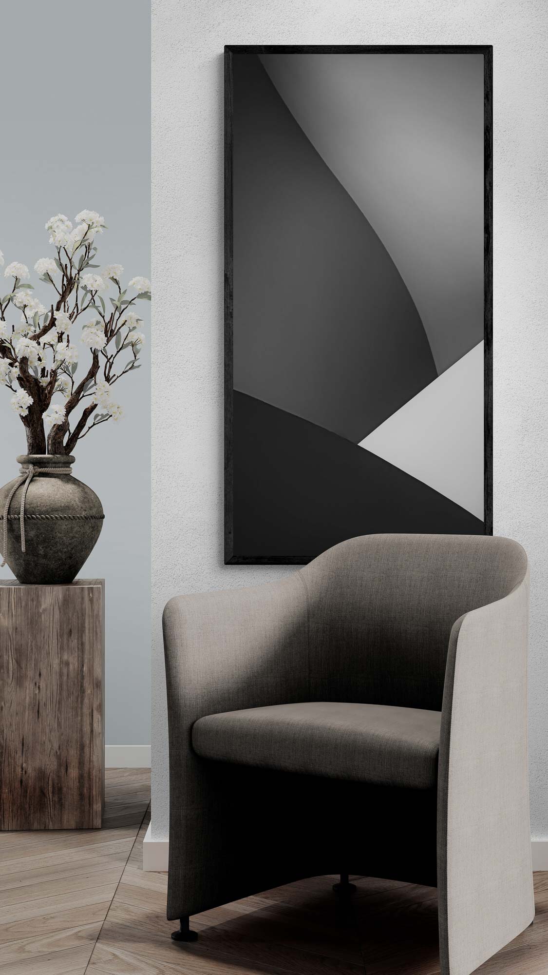 "Abstract monochrome image titled 'Ella,' resembling the gentle curves of a woman, as seen in the architectural details of the Guggenheim Bilbao."