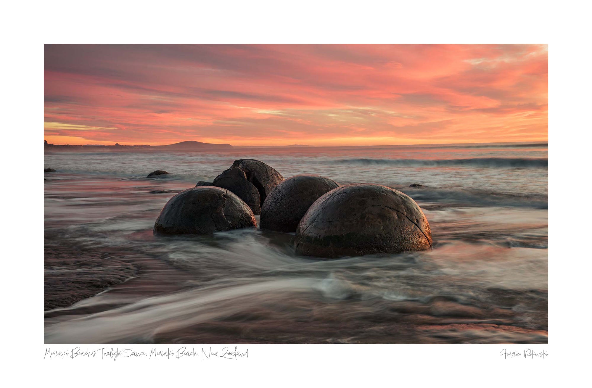 Moeraki Beach's Twilight Dance, Moeraki Beach, New Zealand Photo Artworks