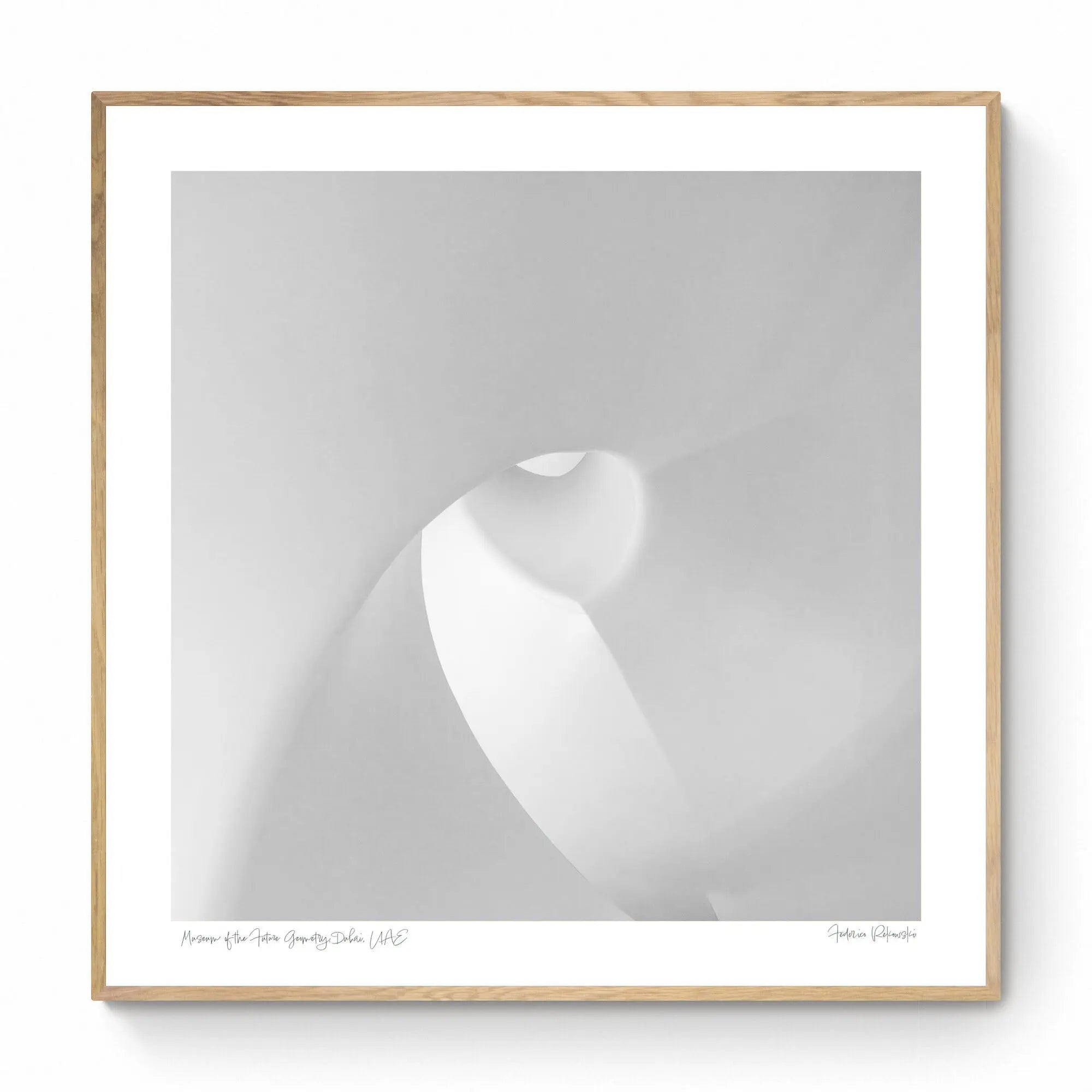 Abstract monochrome photo of soft curves and shadows within Dubai's Museum of the Future.