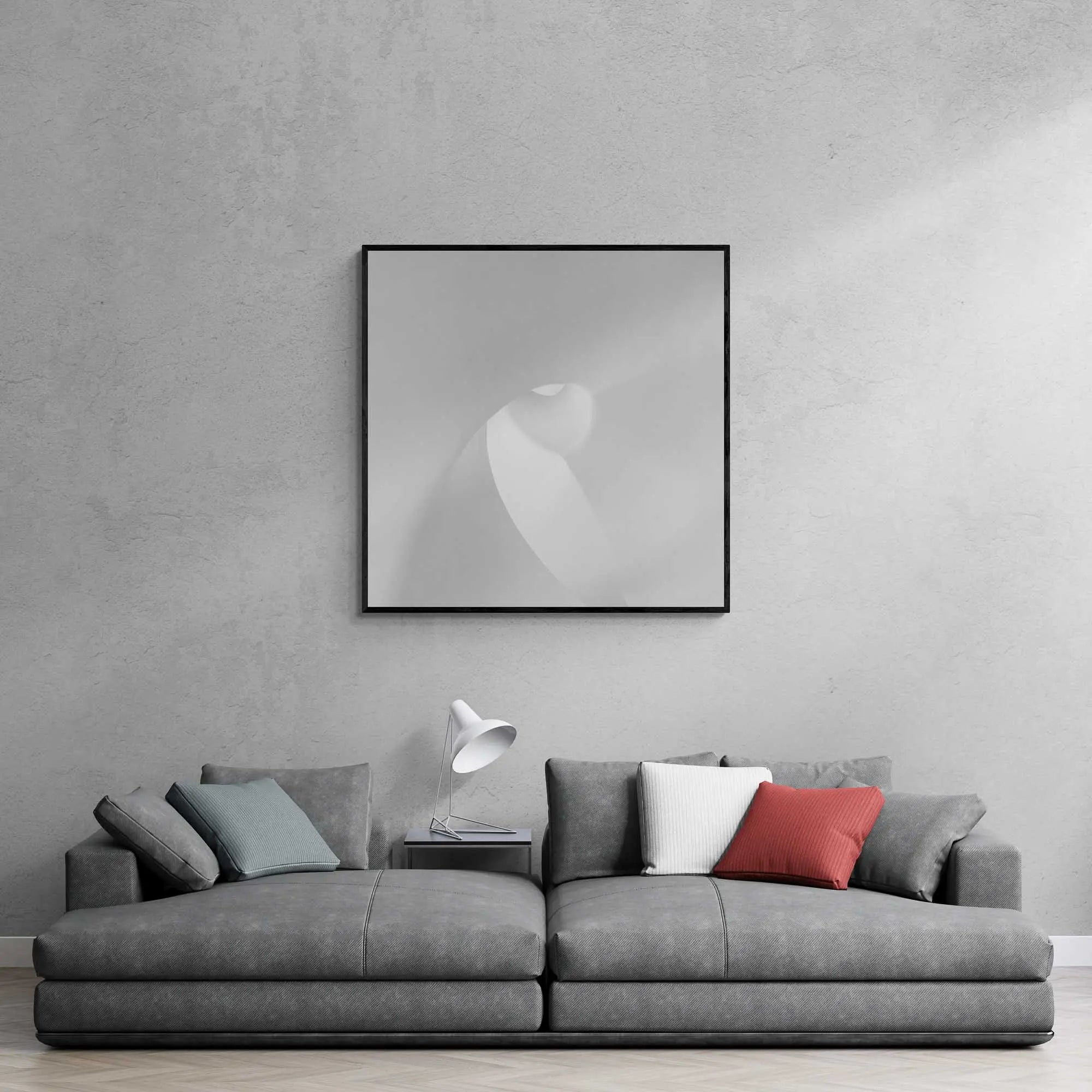 Abstract monochrome photo of soft curves and shadows within Dubai's Museum of the Future.