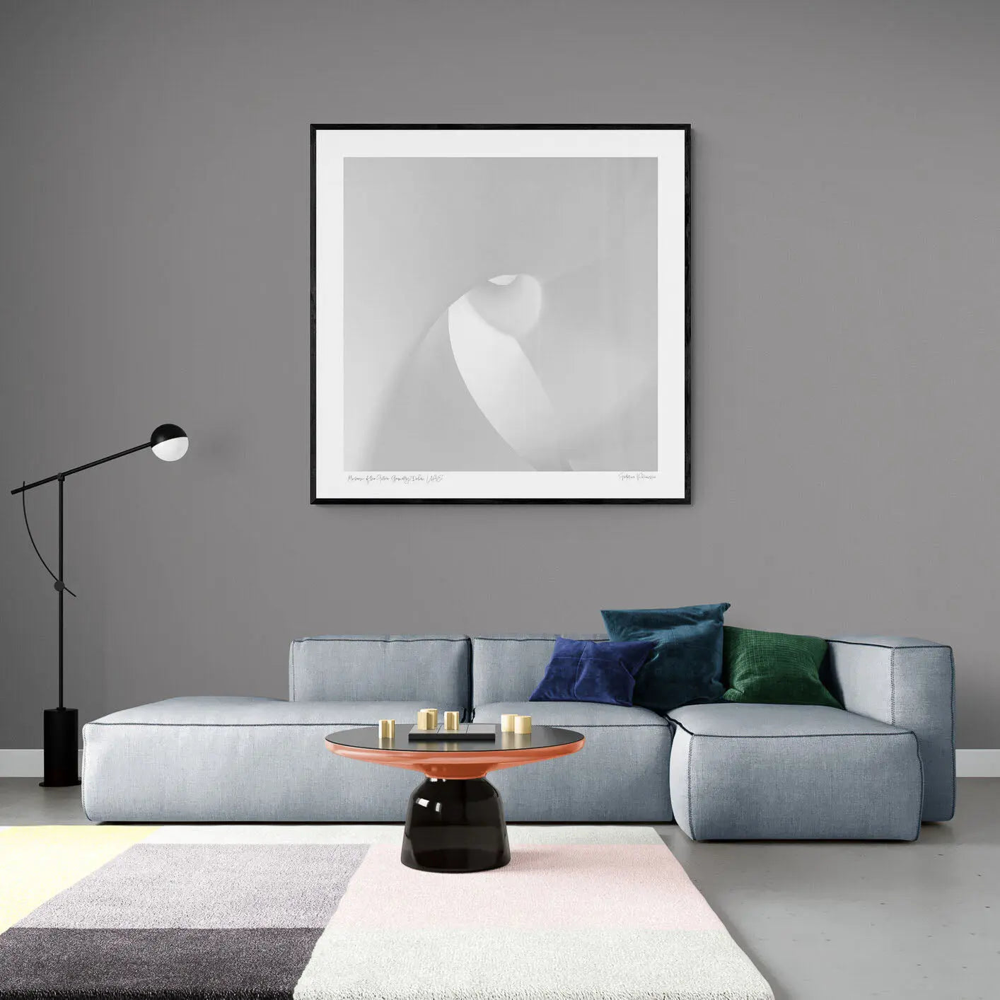 Abstract monochrome photo of soft curves and shadows within Dubai's Museum of the Future.