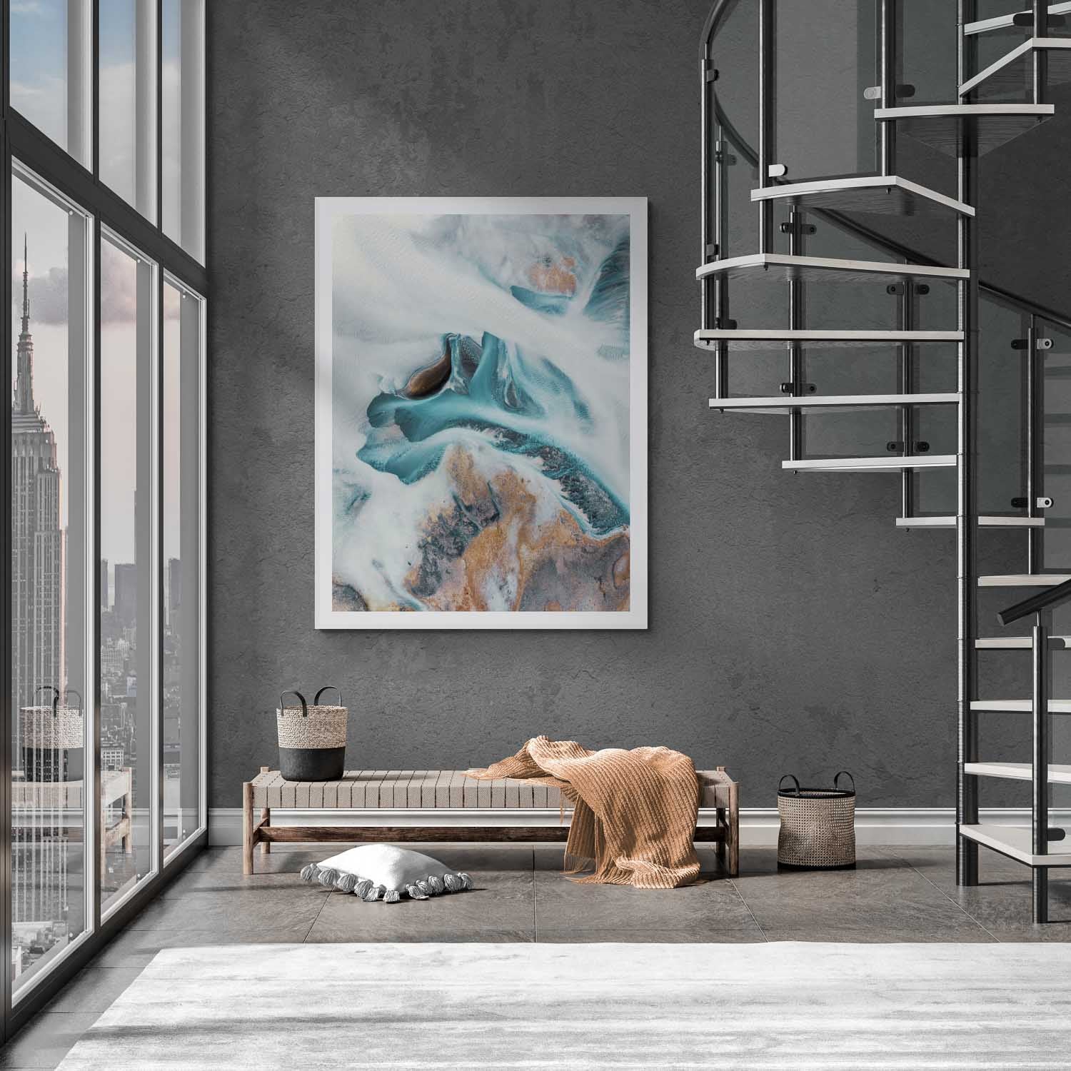 Wall art photograph taken in Iceland on a frame in a living room.