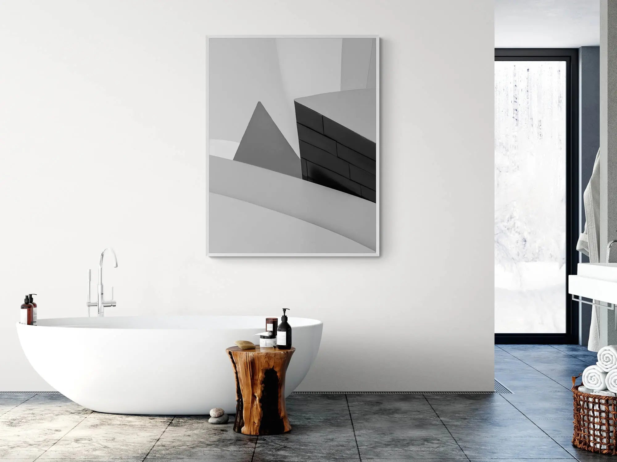 Abstract geometric shapes in a monochrome palette at the Guggenheim Museum Bilbao, showcasing contemporary architectural design.