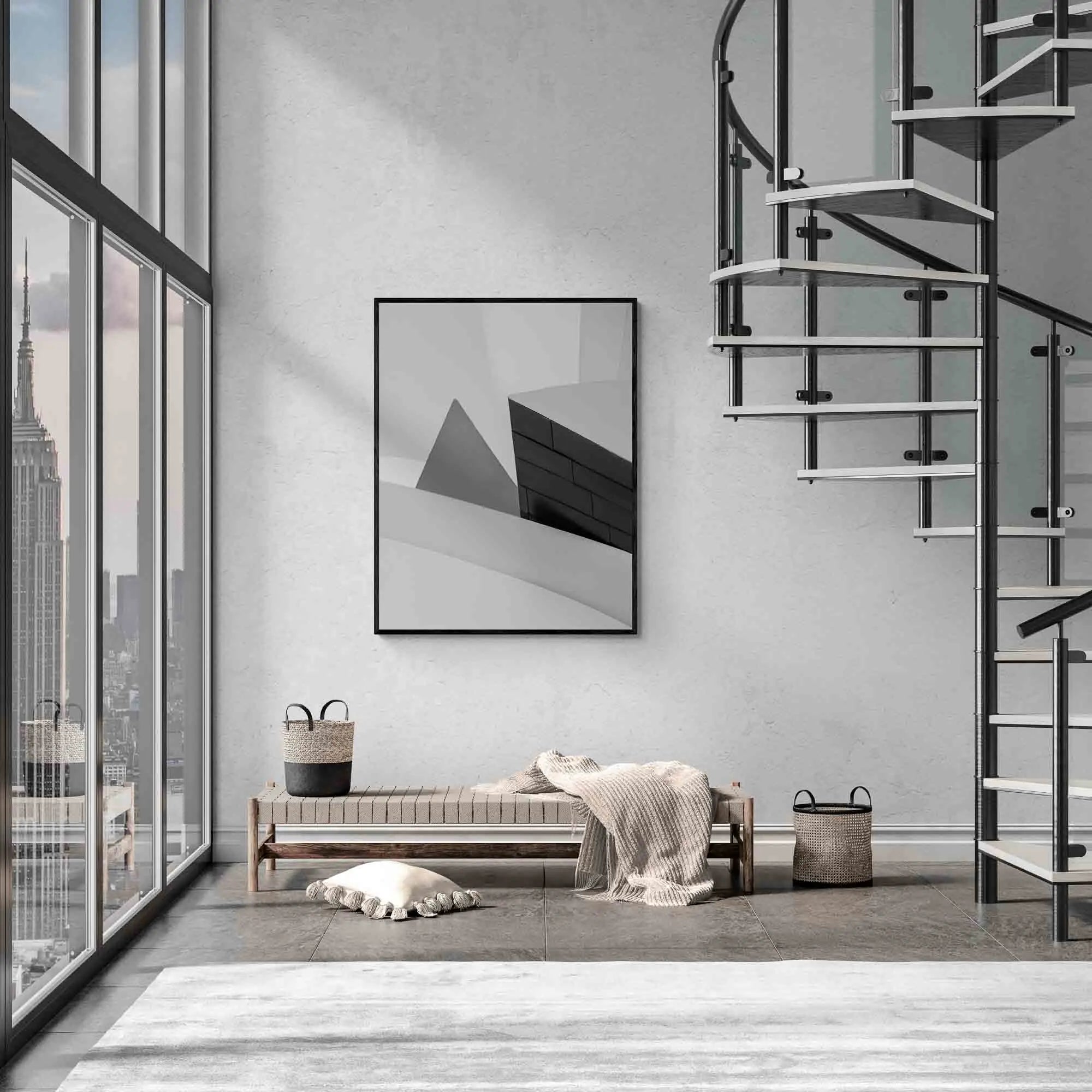 Abstract geometric shapes in a monochrome palette at the Guggenheim Museum Bilbao, showcasing contemporary architectural design.