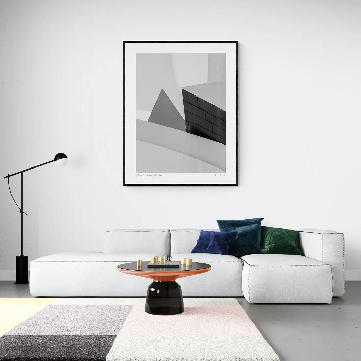 Abstract geometric shapes in a monochrome palette at the Guggenheim Museum Bilbao, showcasing contemporary architectural design.