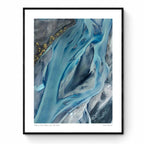 Aerial shot of Eldhraun Lava Field featuring a natural, seal-like pattern formed by glacial rivers amid the dark lava.