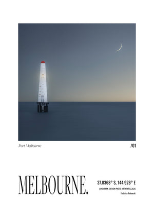 Melbourne /01 Landmark Edition poster featuring Port Melbourne, open-edition photographic wall art by Federico Rekowski
