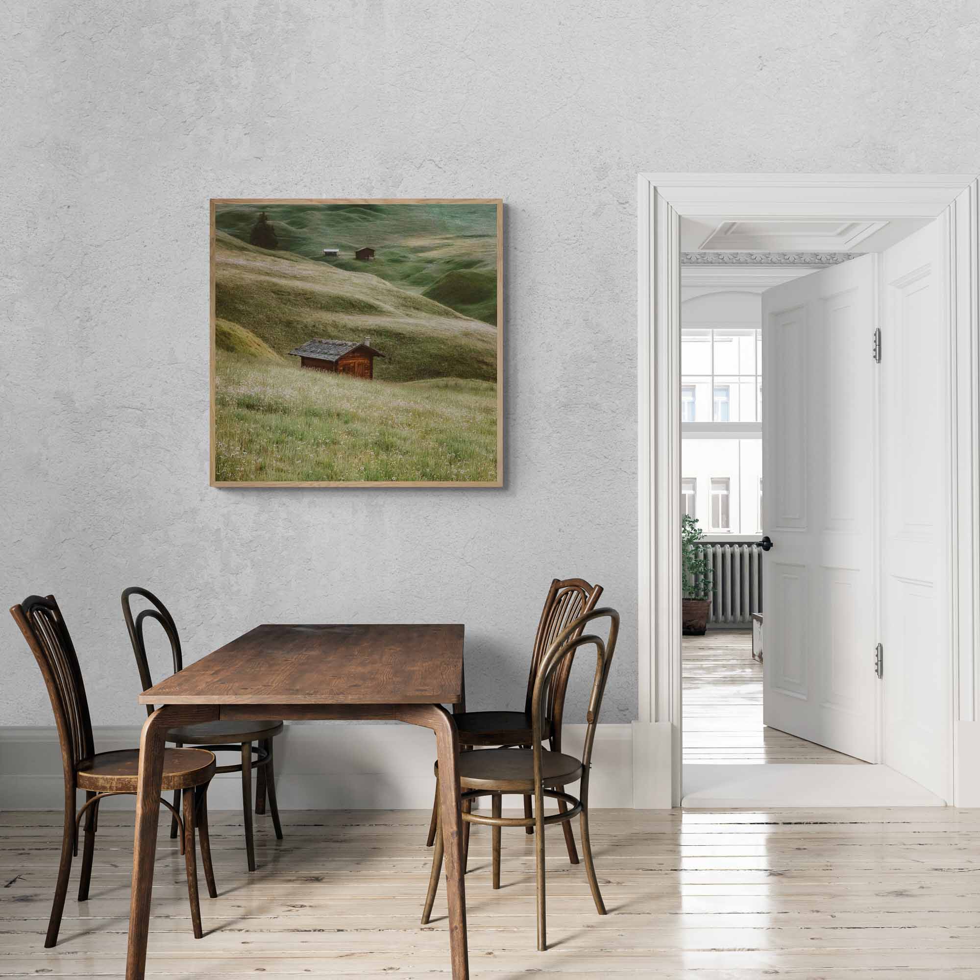 Wooden chalets, Alpe di Siusi, Dolomites, Italy
